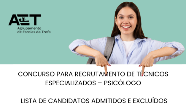 Concurso para recrutamento de Técnicos Especializados – Psicólogo – Lista de candidatos admitidos e excluídos